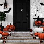 Set of 6 Black Glass Jack O'Lantern Candle Holders