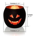 Set of 6 Black Glass Jack O'Lantern Candle Holders
