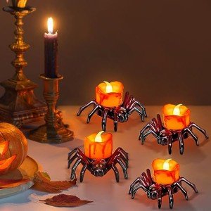 6 Pack LED Halloween Flameless Spider Holder Tea Light Candle Set