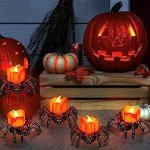 6 Pack LED Halloween Flameless Spider Holder Tea Light Candle Set