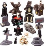 19pcs Halloween Mini Figurines - Skull, Crow, Tombstone Set