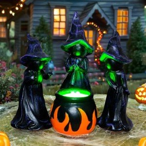 4 Pcs Mini Witch Cauldron Figurines for Halloween