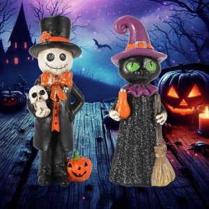 Cute Halloween Skeleton & Witch Figurines – 2-Pack