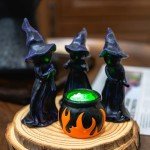 4 Pcs Mini Witch Cauldron Figurines for Halloween
