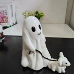 Cute Ghost Figurine with Dog for Halloween Decor