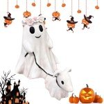 Cute Ghost Figurine with Dog for Halloween Decor