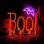 Orange Purple BOO Bat Neon Halloween Sign