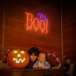 Orange Purple BOO Bat Neon Halloween Sign