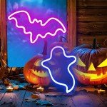 2 Pack Halloween Neon Ghost & Bat Lights