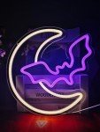 Halloween LED Neon Signs: Moon & Bat Decor
