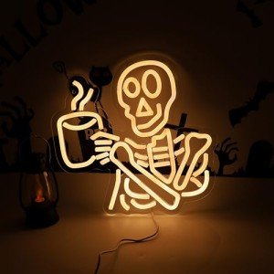 Skeleton Coffee Neon Wall Sign for Halloween Decor