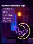 Halloween LED Neon Signs: Moon & Bat Decor