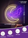 Halloween LED Neon Signs: Moon & Bat Decor
