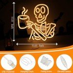 Skeleton Coffee Neon Wall Sign for Halloween Decor