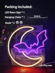 Halloween LED Neon Signs: Moon & Bat Decor