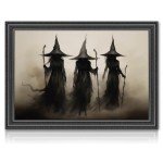 Vintage Witch Canvas Wall Art for Halloween