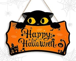 Happy Halloween Cat Door Sign Decoration