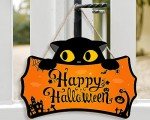 Happy Halloween Cat Door Sign Decoration