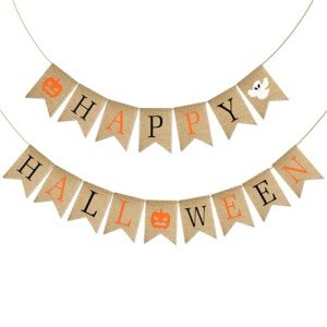 Happy Halloween Burlap Banner with Ghost Design