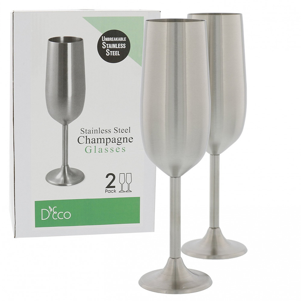 Stainless Steel Champagne Flutes - Set of 2