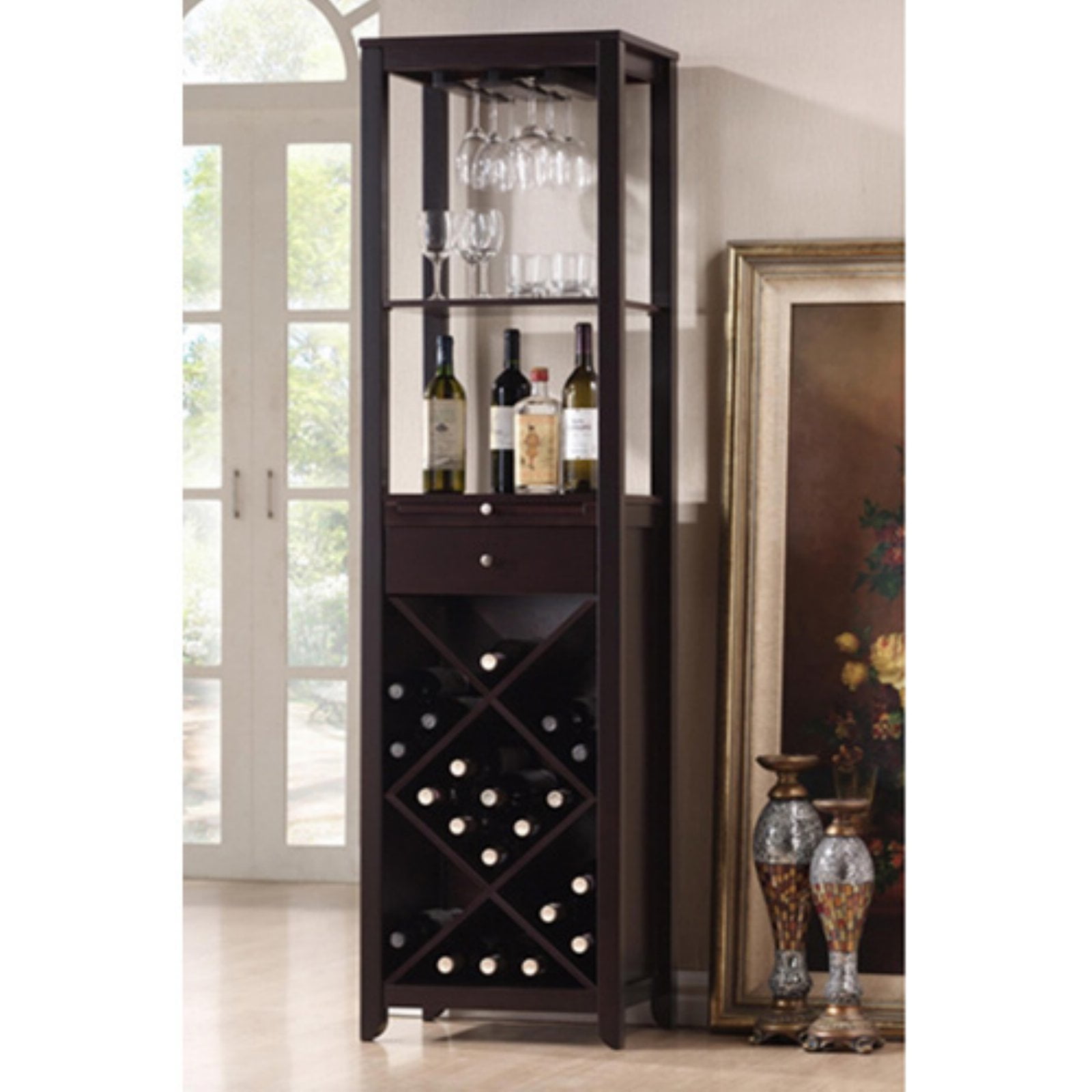 Baxton Studio Austin Wine Tower, Brown