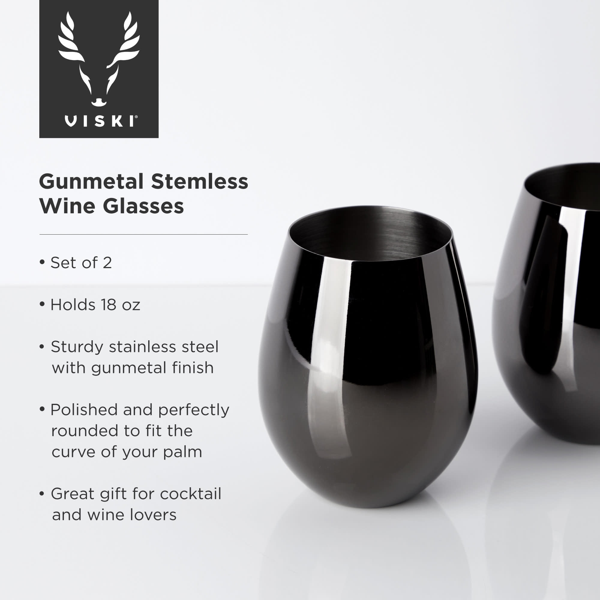 18 oz Gunmetal Stainless Steel Wine Glasses