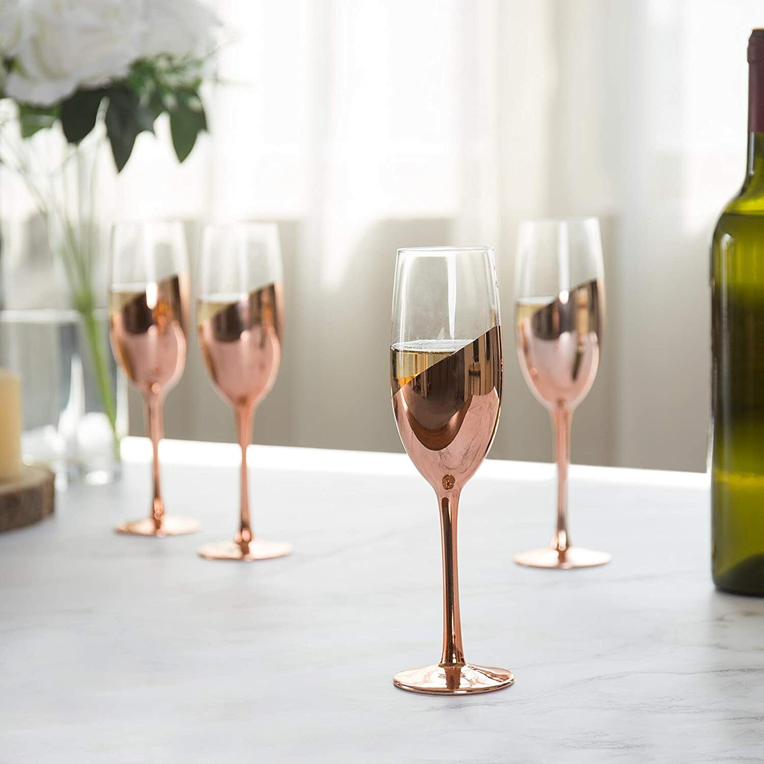 Rose Gold Champagne Flutes, Set of 4
