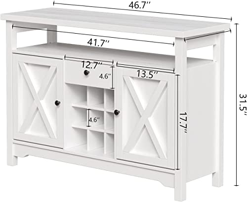 Farmhouse Wine Buffet with Barn Doors & Drawers