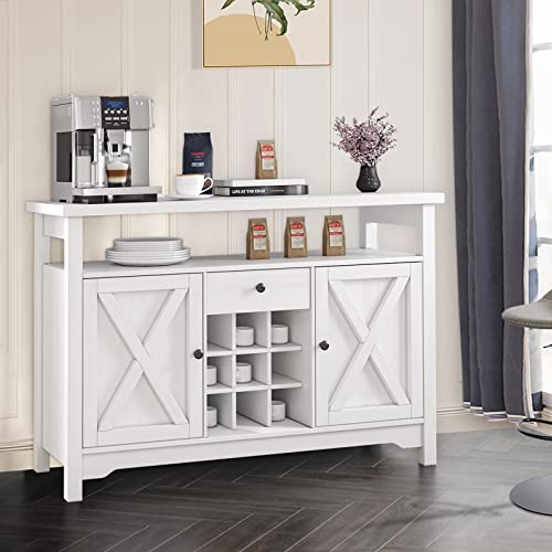 Farmhouse Wine Buffet with Barn Doors & Drawers