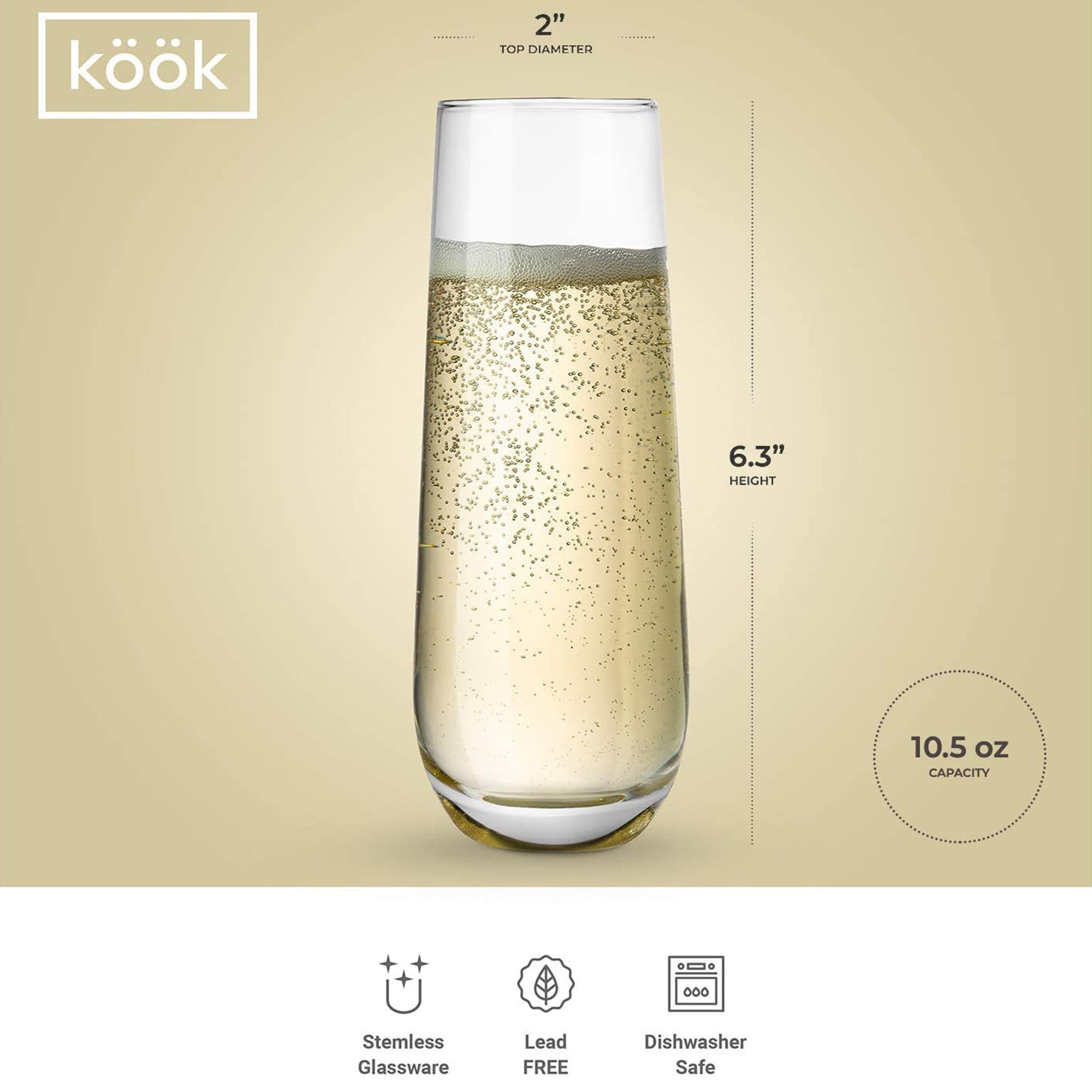 8-Piece Stemless Champagne Flutes Set by Kook