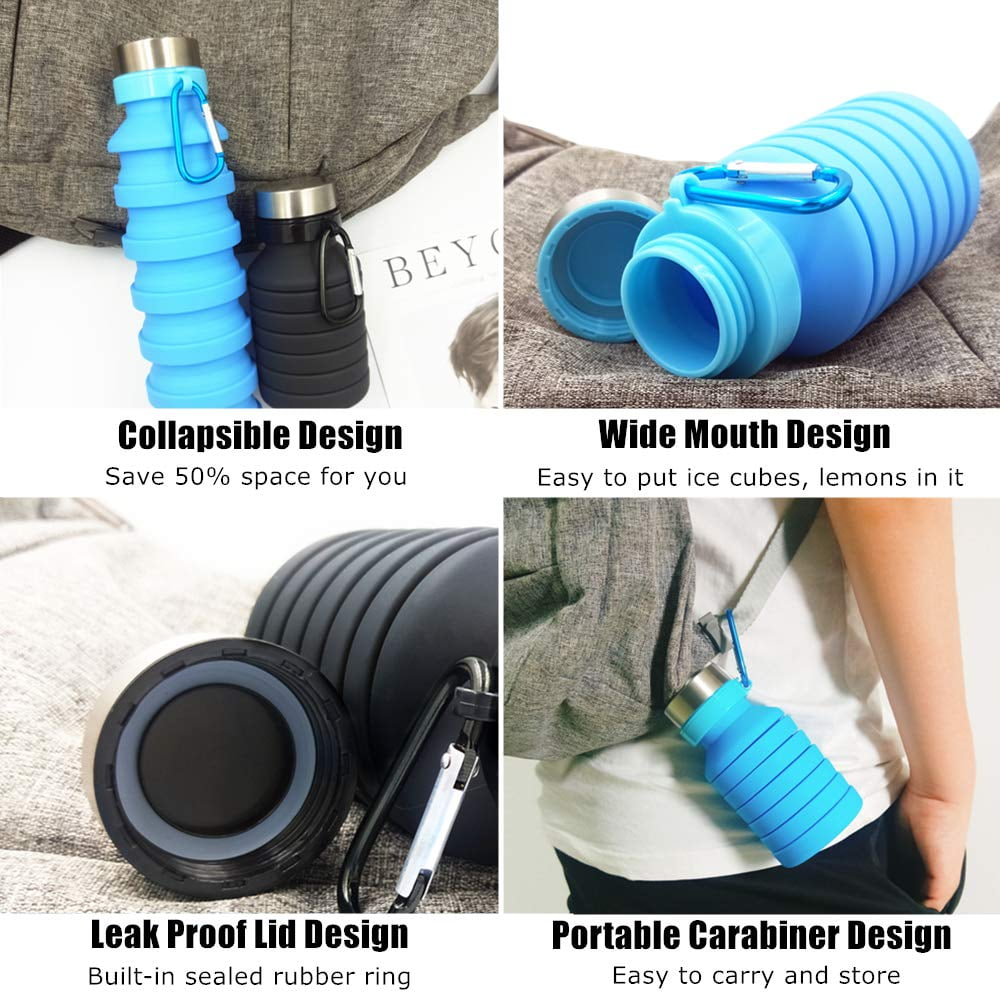 Collapsible BPA-Free Silicone Water Bottle, 18oz