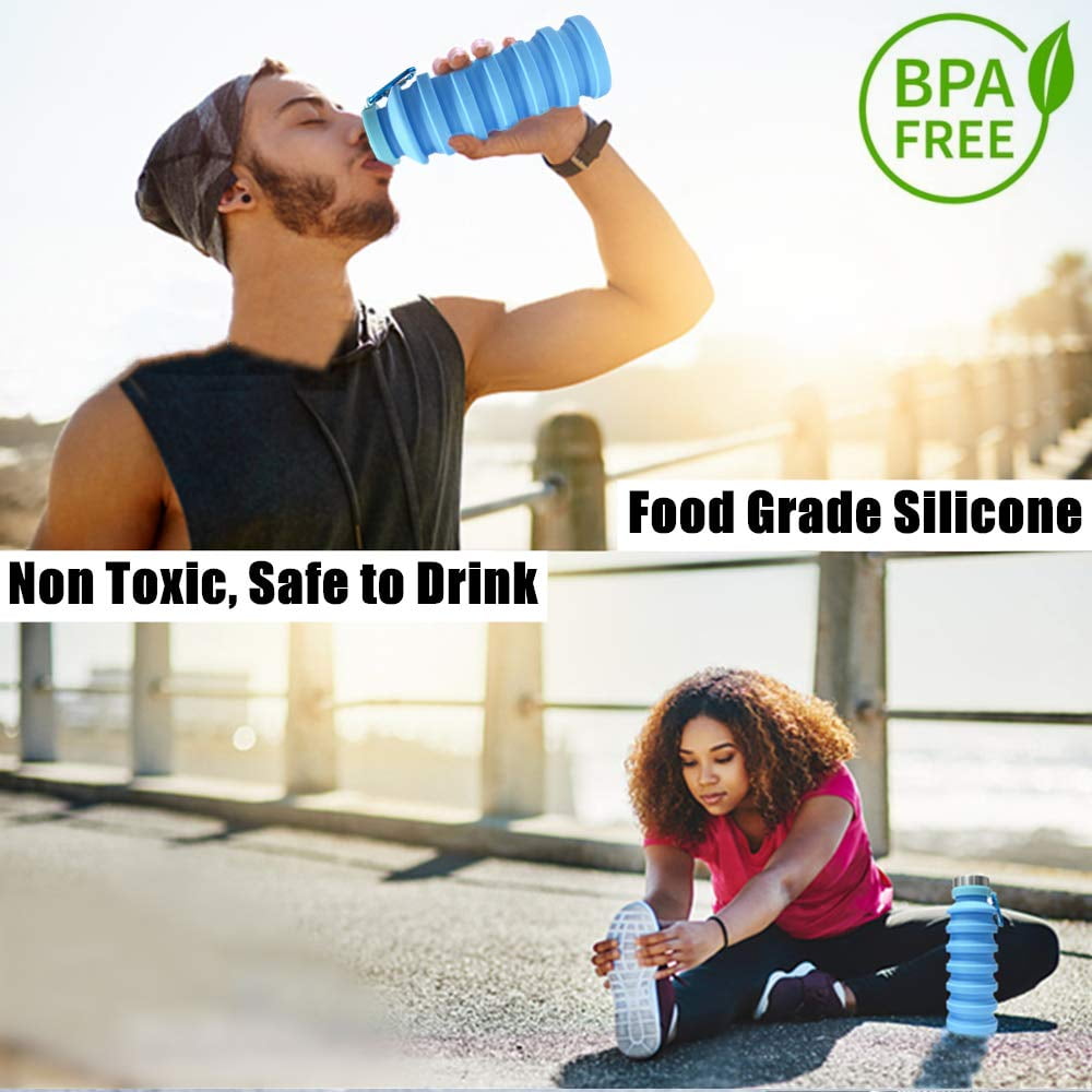 Collapsible BPA-Free Silicone Water Bottle, 18oz
