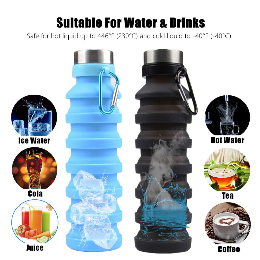 Collapsible BPA-Free Silicone Water Bottle, 18oz
