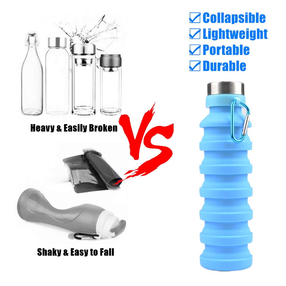 Collapsible BPA-Free Silicone Water Bottle, 18oz