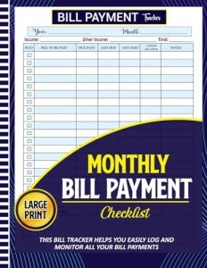 Large Print Bill Tracker and Expense Organizer