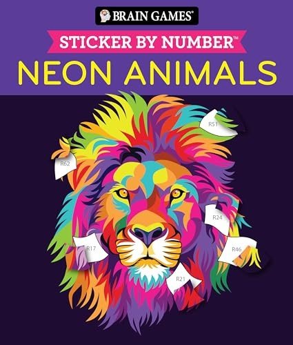 Neon Animals Sticker-by-Number Brain Games for Seniors