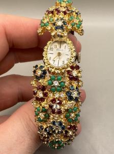 Ladies Vintage Gold Tone Cocktail Watch with Rhinestones