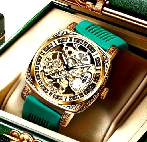 Men's Vintage British Automatic Watch with Green Strap