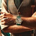 Men's Vintage British Automatic Watch with Green Strap