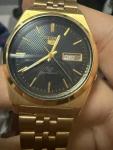 Seiko 5 Gold Automatic Vintage Watch Black Dial