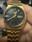 Seiko 5 Gold Automatic Vintage Watch Black Dial