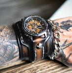 Vintage Steampunk Leather Skeleton Watch for Men
