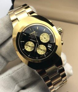 Vintage Quartz Chronograph Gold Black Dial Watch