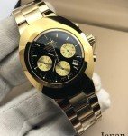 Vintage Quartz Chronograph Gold Black Dial Watch