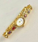 Gold Plated Vintage Watch with Colorful Stones