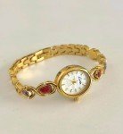 Gold Plated Vintage Watch with Colorful Stones
