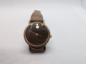 Movado Zenith Gray Leather Band Vintage Watch