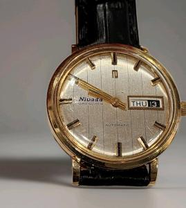 Nivada Grenchen 10k Gold Filled Day-Date Watch