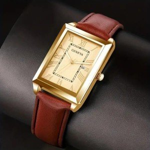 Vintage Leather Strap Watch with Calendar Feature