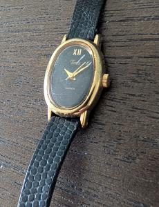 Gold Timex Oval Women's Dress Watch with Black Dial